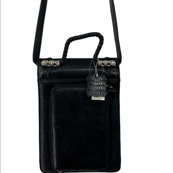 Genuine hand, crafted leather Crossbody Multi function black bag NEW - Picture 7 of 15